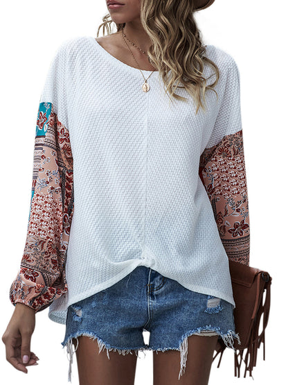 Paisley Printed Puffed Sleeve Pullover