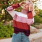Striped Turtleneck Knit Pullover Sweater with Long Sleeves