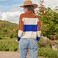 Striped Turtleneck Knit Pullover Sweater with Long Sleeves