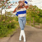 Striped Turtleneck Knit Pullover Sweater with Long Sleeves