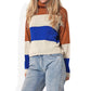 Striped Turtleneck Knit Pullover Sweater with Long Sleeves