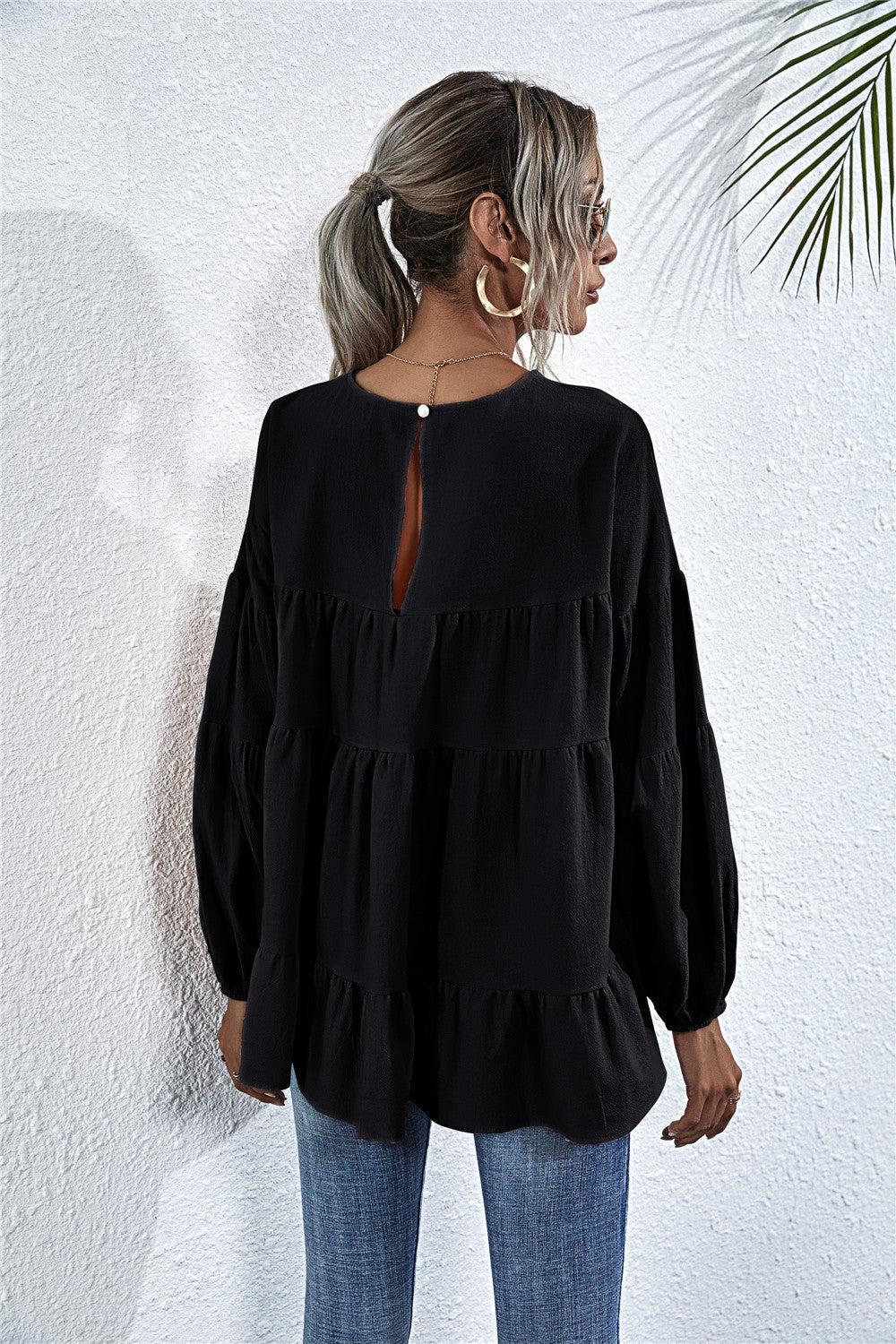 Gathered Ruffle Long Sleeve Blouse