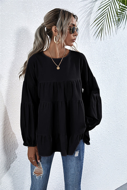 Gathered Ruffle Long Sleeve Blouse