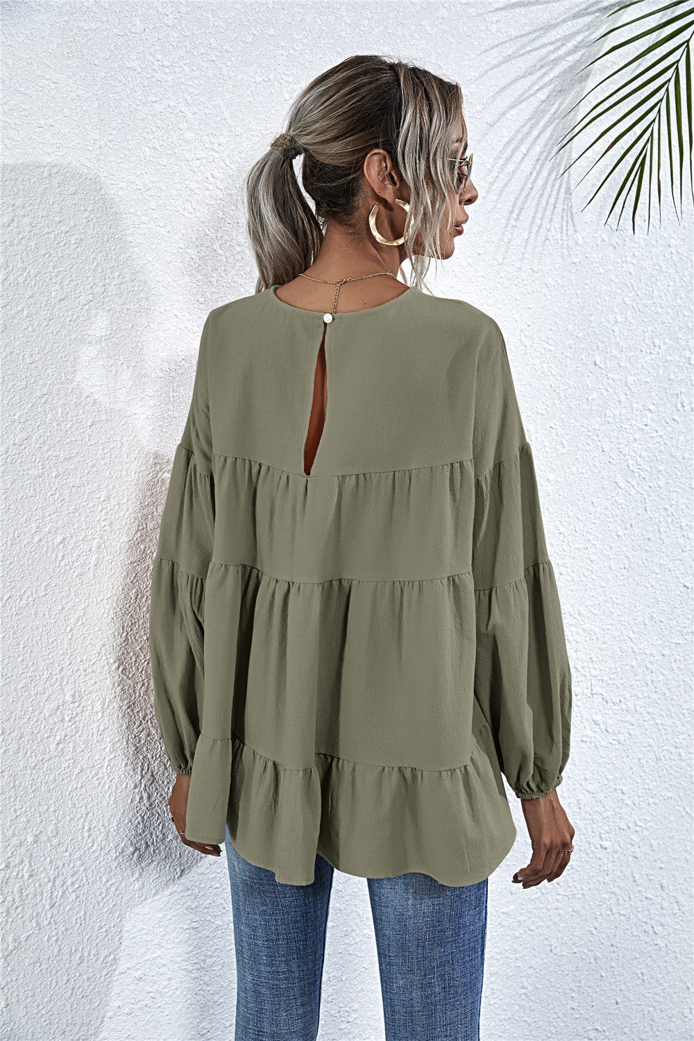 Gathered Ruffle Long Sleeve Blouse