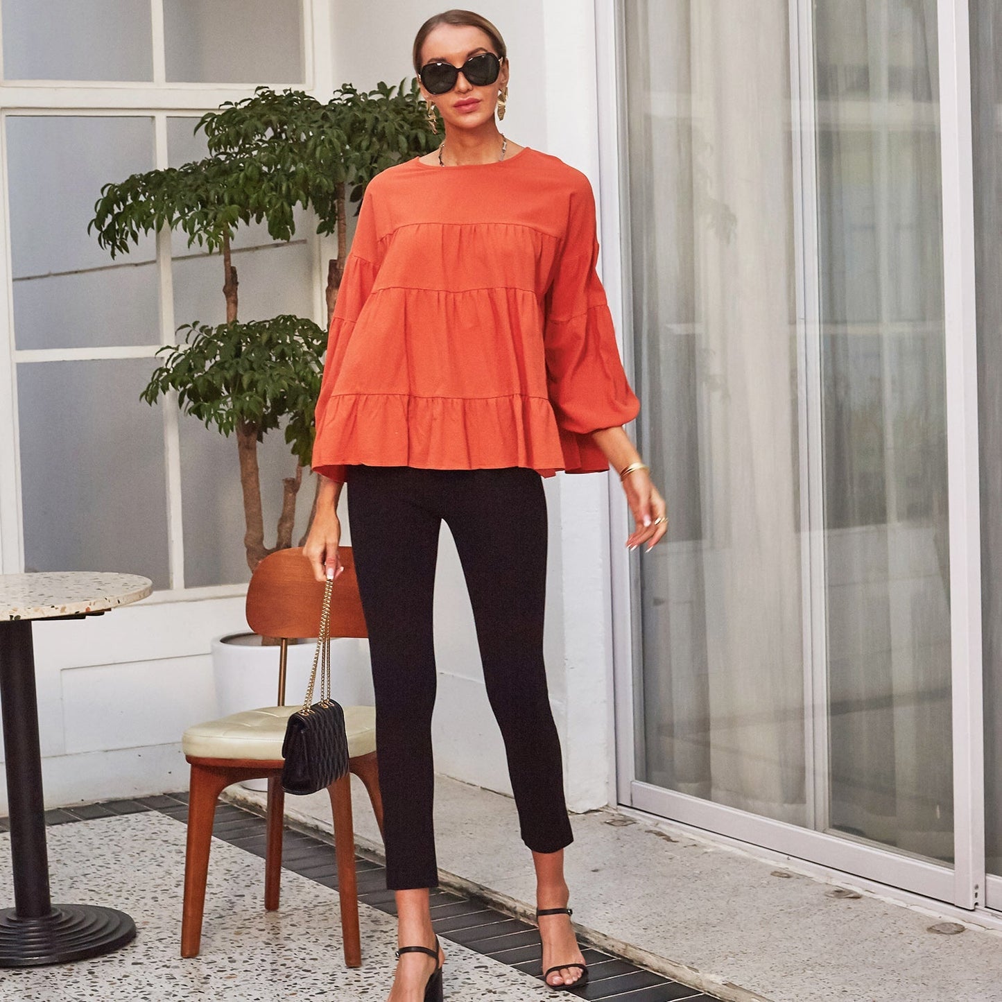 Gathered Ruffle Long Sleeve Blouse