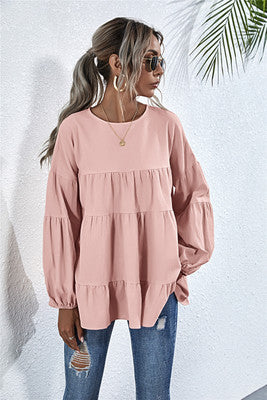 Gathered Ruffle Long Sleeve Blouse