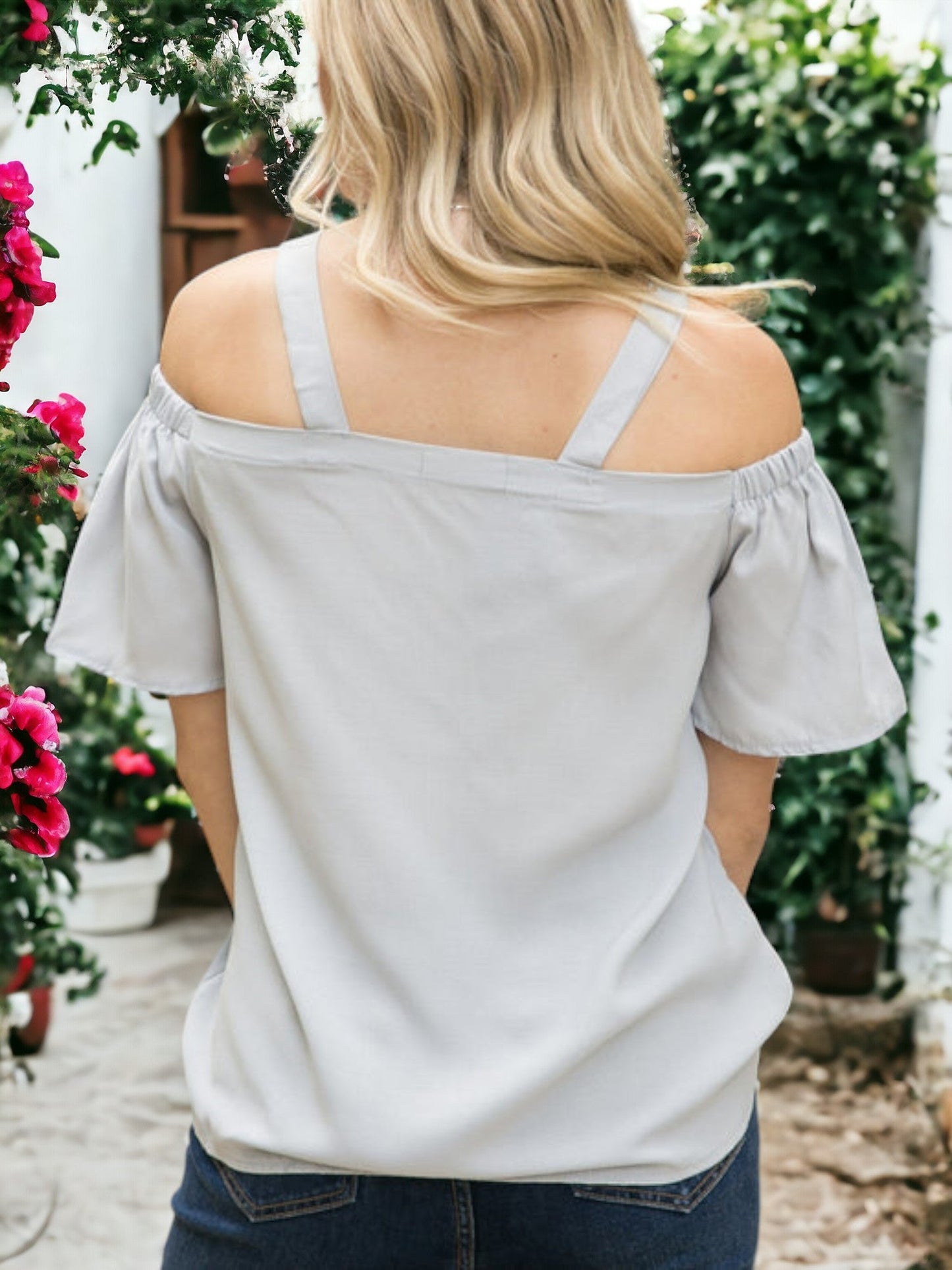 Solid Cutout Cold Shoulder Top