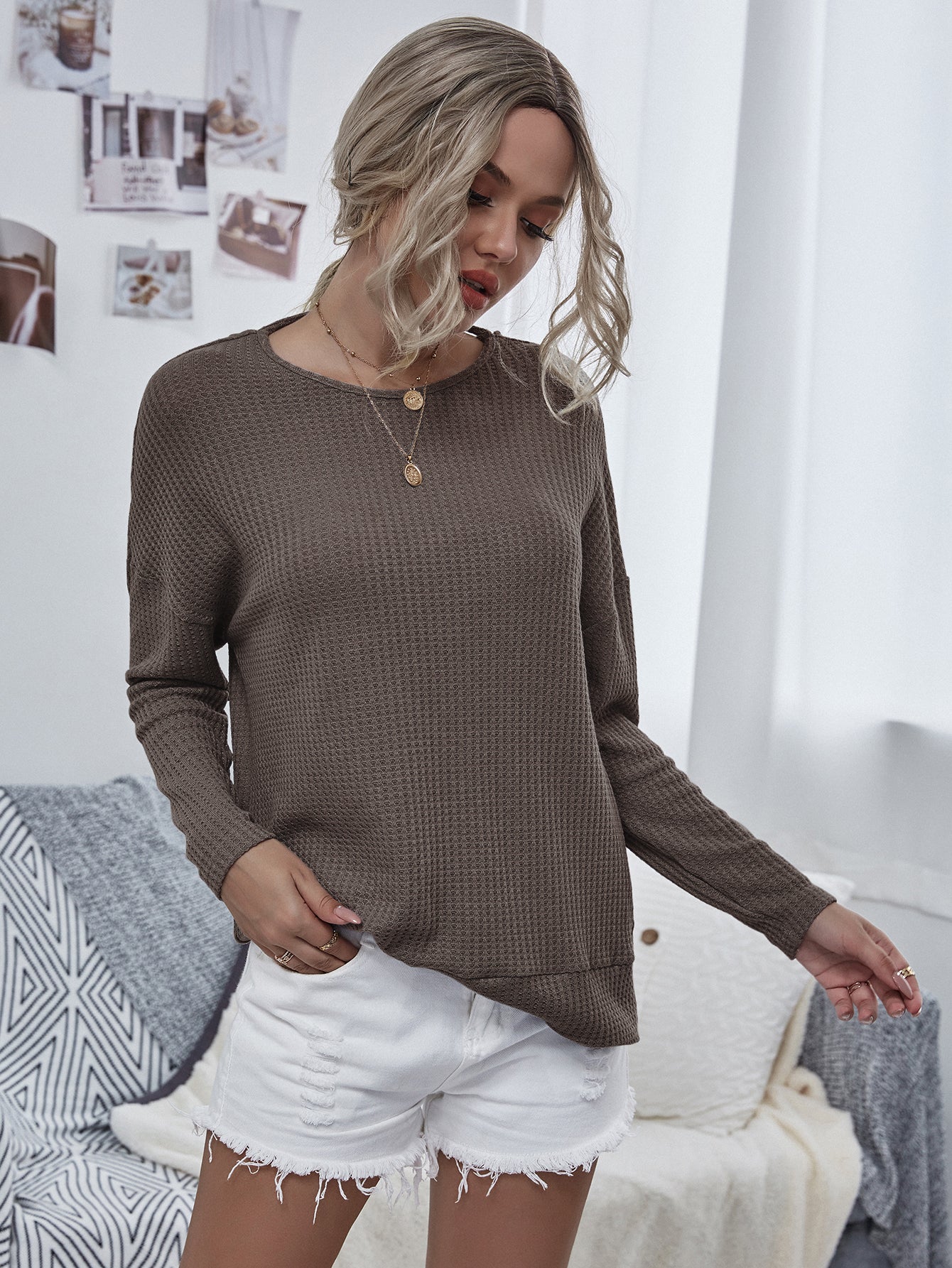 Twist Back Waffle Knit Sweater