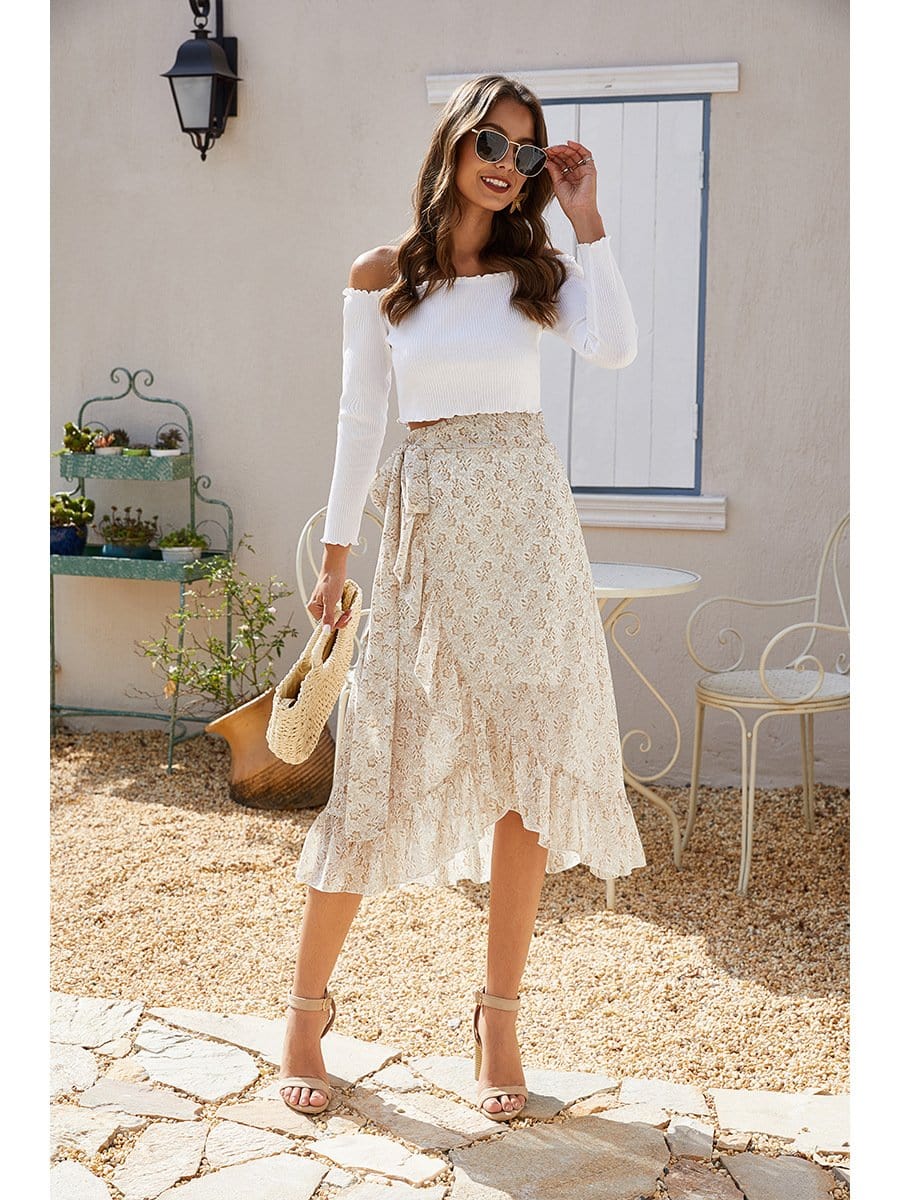 Wrap-Tie Ruffle Skirt