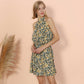 Halter Neck Tie Back Boho Floral Print Sleeveless Elastic Waist Mini Dress