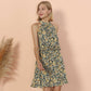 Halter Neck Tie Back Boho Floral Print Sleeveless Elastic Waist Mini Dress