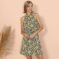 Halter Neck Tie Back Boho Floral Print Sleeveless Elastic Waist Mini Dress