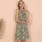 Halter Neck Tie Back Boho Floral Print Sleeveless Elastic Waist Mini Dress