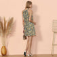 Halter Neck Tie Back Boho Floral Print Sleeveless Elastic Waist Mini Dress