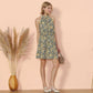 Halter Neck Tie Back Boho Floral Print Sleeveless Elastic Waist Mini Dress