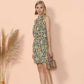 Halter Neck Tie Back Boho Floral Print Sleeveless Elastic Waist Mini Dress