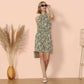Halter Neck Tie Back Boho Floral Print Sleeveless Elastic Waist Mini Dress