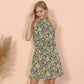 Halter Neck Tie Back Boho Floral Print Sleeveless Elastic Waist Mini Dress