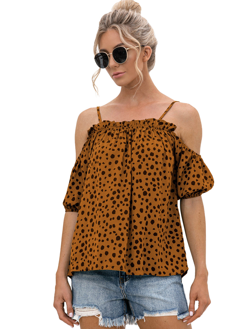 Off Shoulder Strappy Dot Blouse