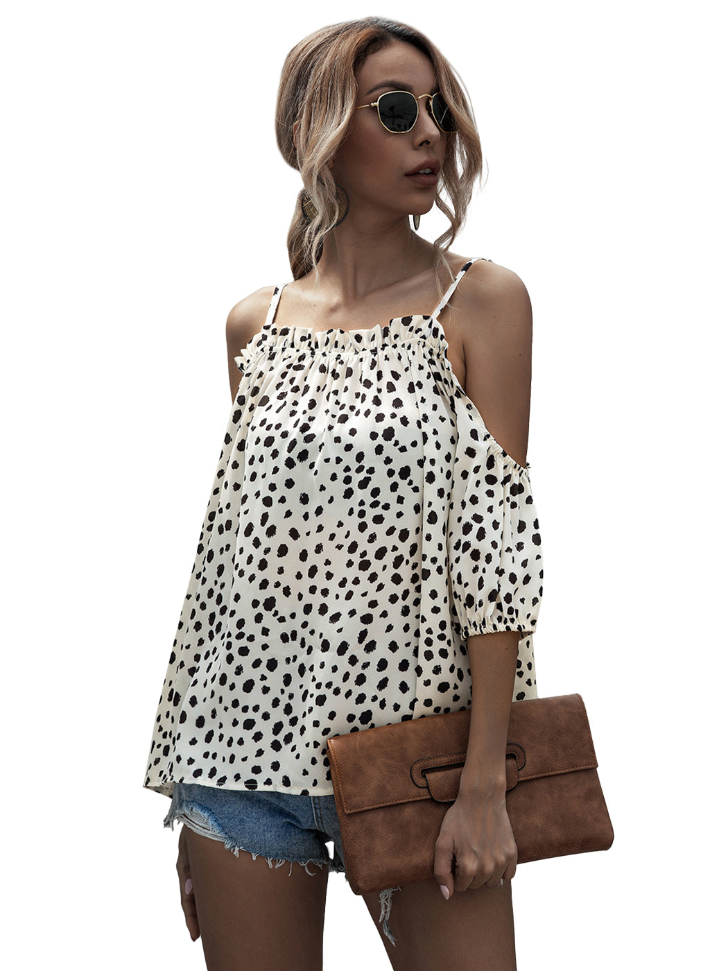 Off Shoulder Strappy Dot Blouse