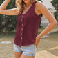 Sleeveless V-Neck Button Down Textured Tank Top