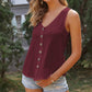 Sleeveless V-Neck Button Down Textured Tank Top