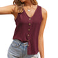 Sleeveless V-Neck Button Down Textured Tank Top