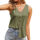 Sleeveless V-Neck Button Down Textured Tank Top