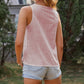 Sleeveless V-Neck Button Down Textured Tank Top
