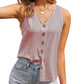 Sleeveless V-Neck Button Down Textured Tank Top