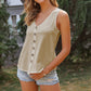 Sleeveless V-Neck Button Down Textured Tank Top