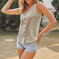 Sleeveless V-Neck Button Down Textured Tank Top