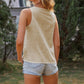 Sleeveless V-Neck Button Down Textured Tank Top