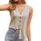 Sleeveless V-Neck Button Down Textured Tank Top