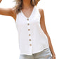 Sleeveless V-Neck Button Down Textured Tank Top