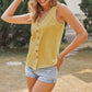 Sleeveless V-Neck Button Down Textured Tank Top