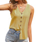 Sleeveless V-Neck Button Down Textured Tank Top