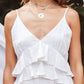 Sleeveless V-Neck Midi Dress with Layered Ruffle Detail and Flowy Skirt