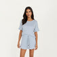 Short Sleeve Ruffle Hem Top and Drawstring Shorts Lounge Set