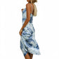 Tie Dye Midi Slip Dress with Cowl Neckline and Spaghetti Straps
