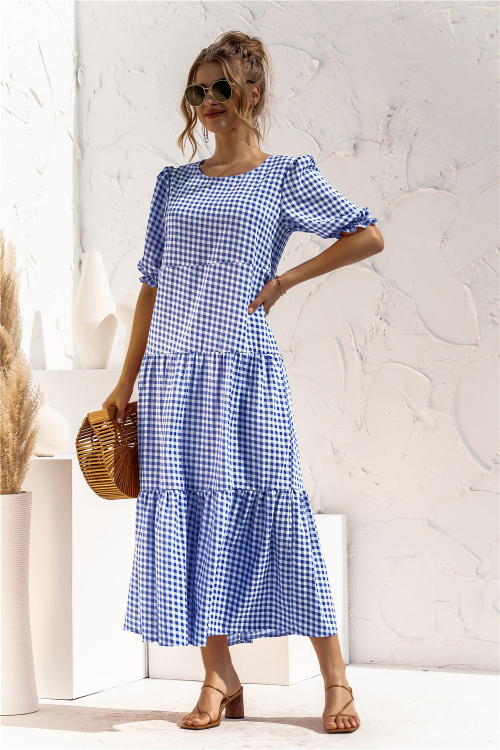 Soft Dot Print Short Sleeve Maxi Dress