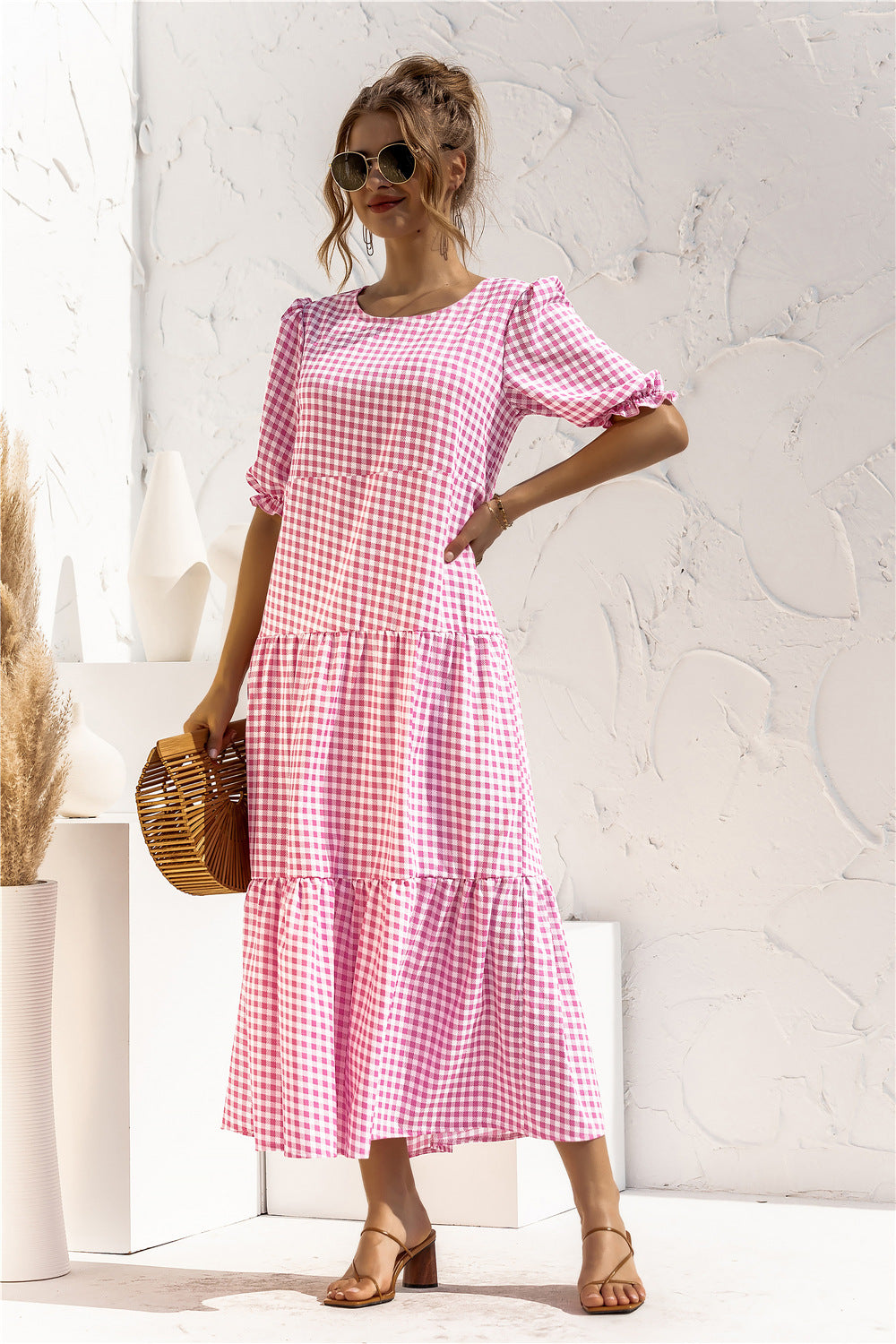 Soft Dot Print Short Sleeve Maxi Dress