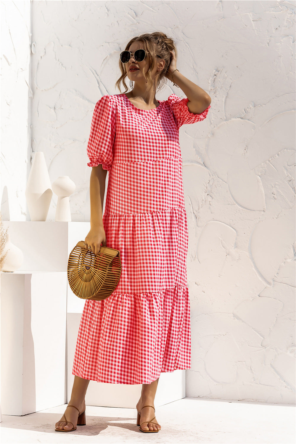 Soft Dot Print Short Sleeve Maxi Dress