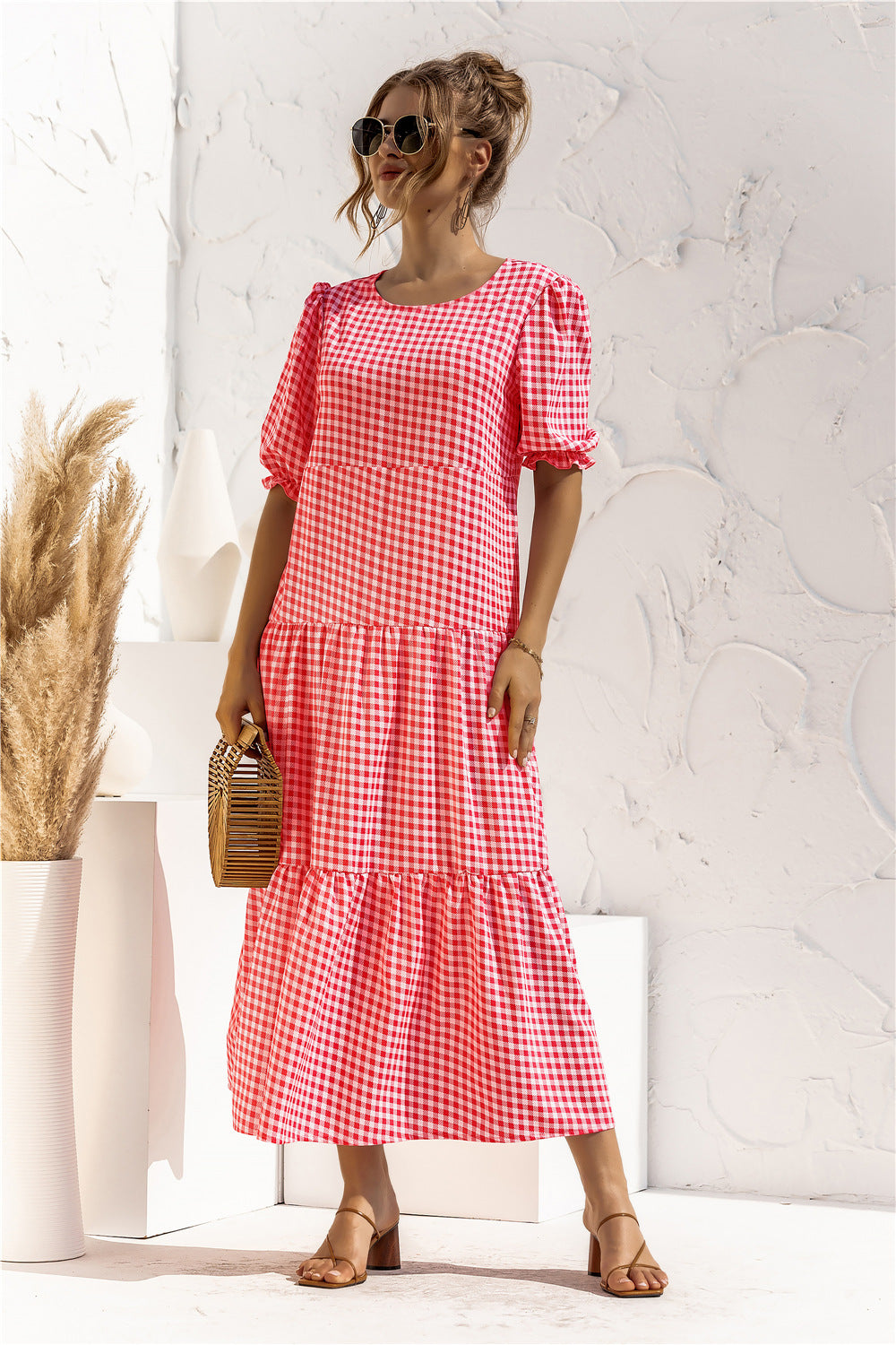 Soft Dot Print Short Sleeve Maxi Dress