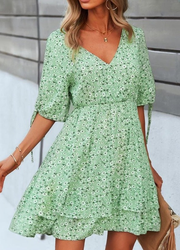 Open Sleeve Floral Print Dress