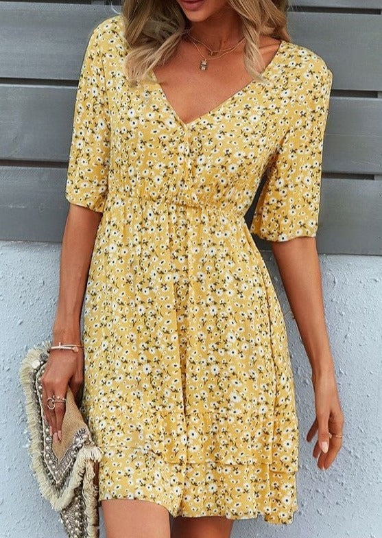 Open Sleeve Floral Print Dress