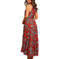 Halter Neck Floral Maxi Dress with Waist Tie and Flowing Skirt