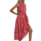 Halter Neck Floral Maxi Dress with Waist Tie and Flowing Skirt