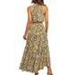 Halter Neck Floral Maxi Dress with Waist Tie and Flowing Skirt