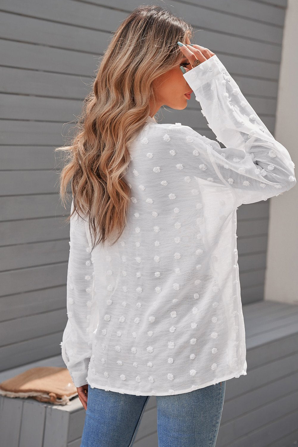 Clip Dot Button Up Collared Top